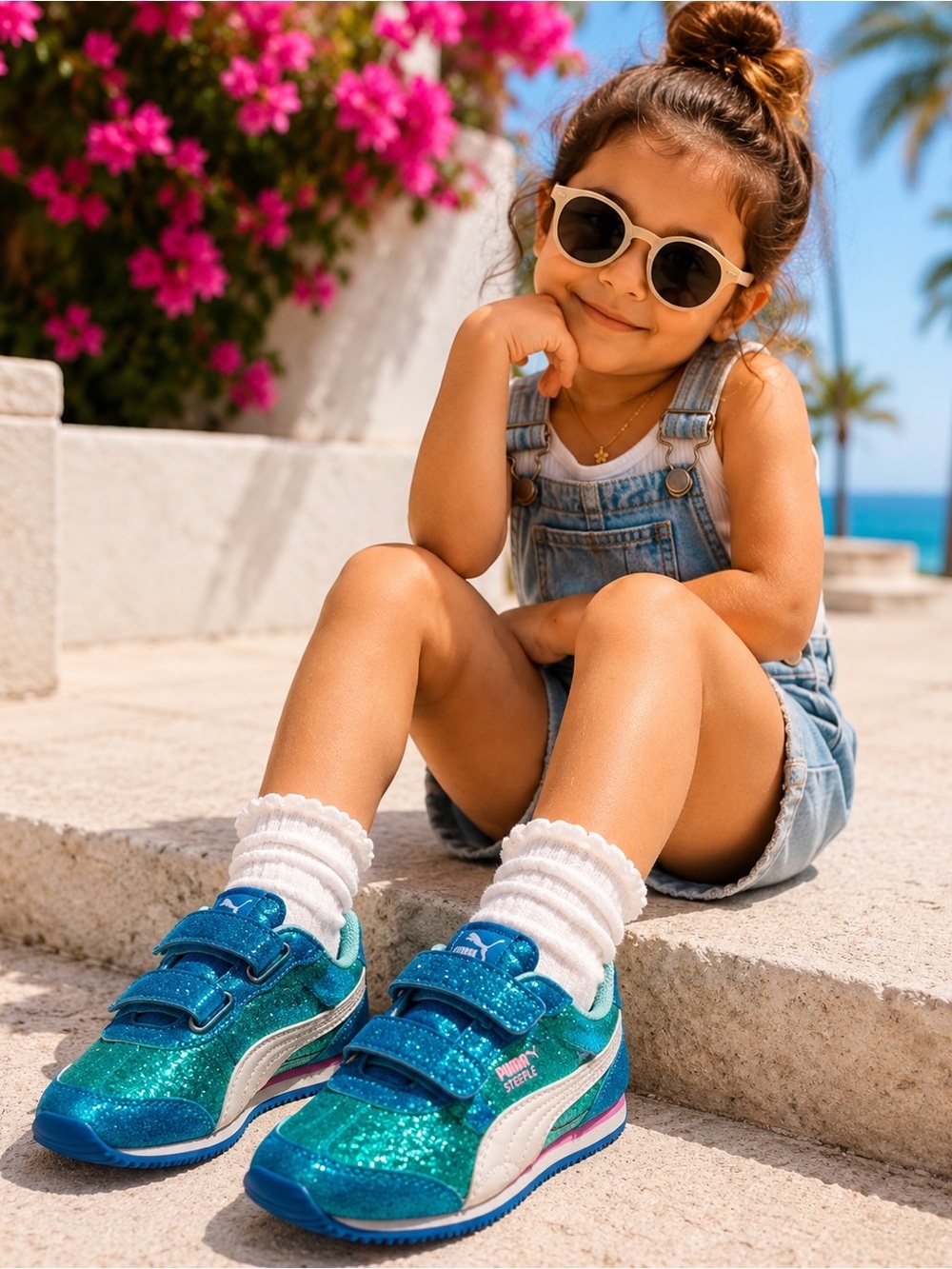 Puma Glittery Teal Kids Sneakers